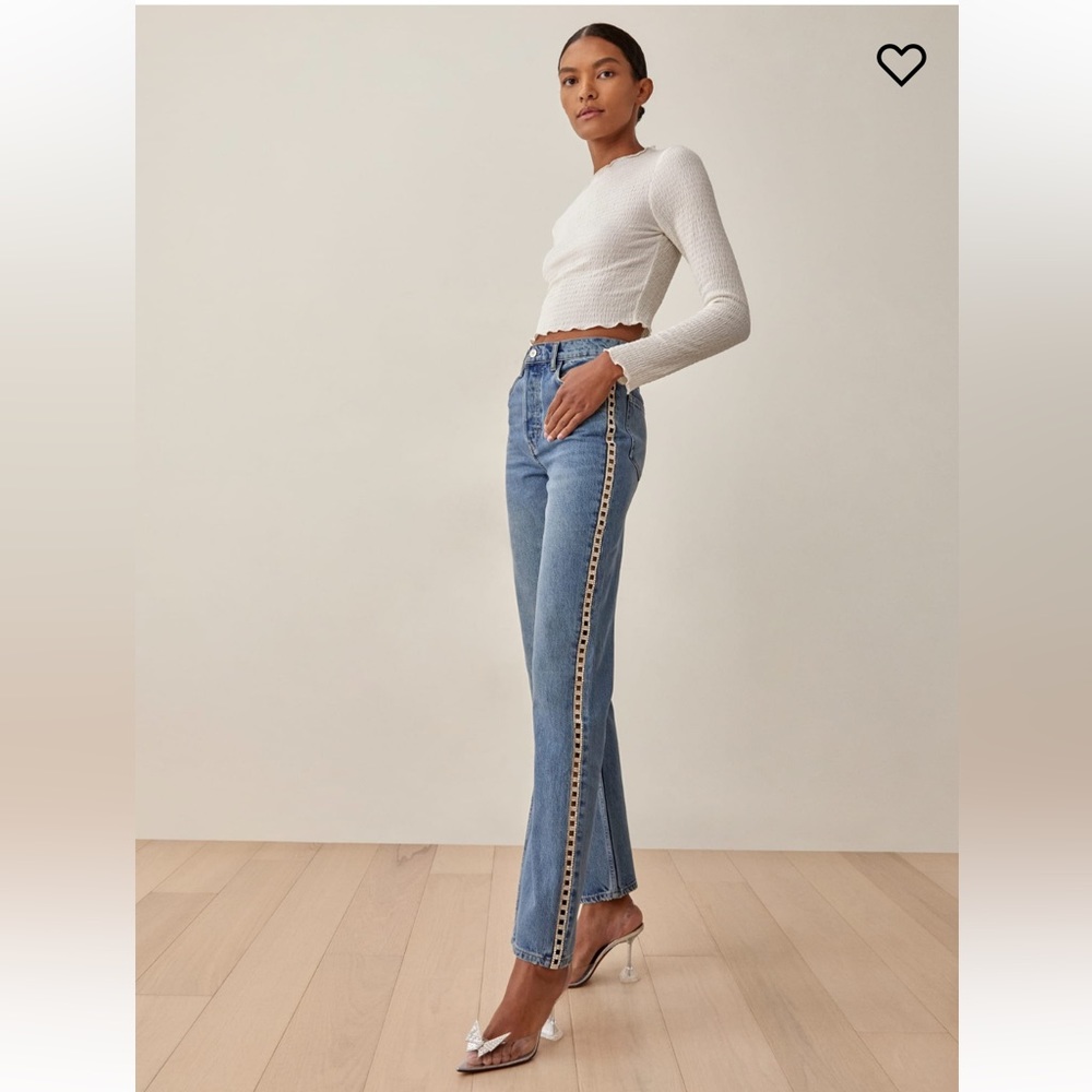 Reformation Crystal High Rise Straight Long Jeans